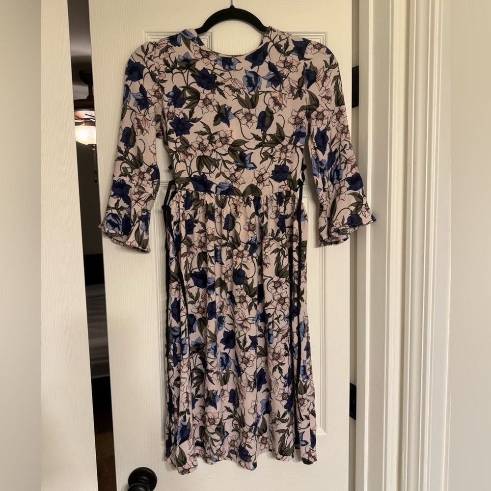 Topshop Womens Floral 3/4 L Sleeve Midi Dress Sz 6